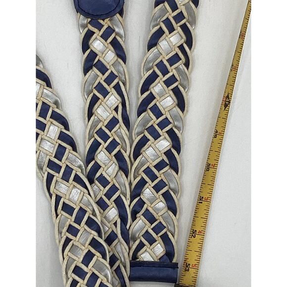 Blue Vintage Woven Leather Belt Braided XL 53” - Picture 4 of 4